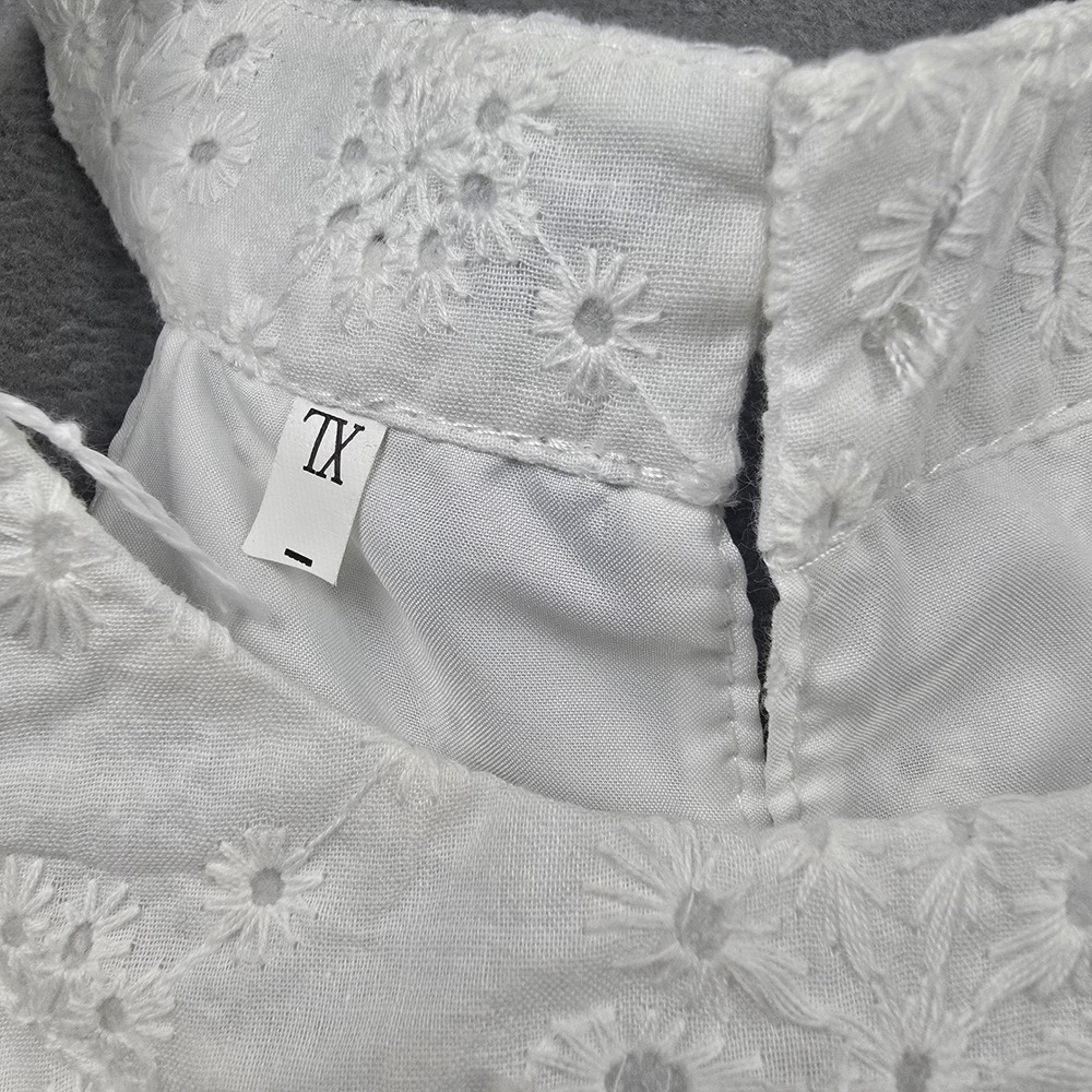 Womens White Cotton Floral Eyelet Halter Mini Dress XL Sleeveless A-Line Summer - Picture 5 of 11